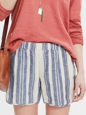 Madewell Striped Linen Blend Pull On Shorts Blue White Size XS